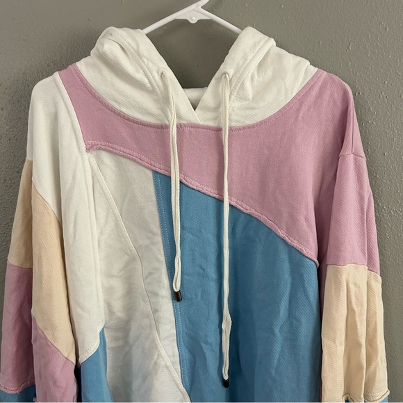 Anthropologie Pilcro Oversized Pastel Colorblock Patchwork Hoodie Sweatshirt S - Picture 5 of 12